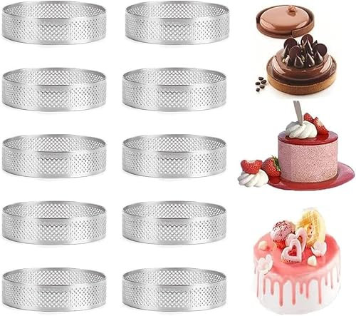 Liseng 10 StüCk Runde Torten Ringe mit LöChern Edelstahl Obst Kuchen Quiches Kuchen Mousse Form KüChe Back Form 10Cm
