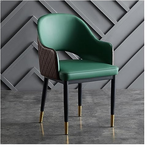 WIGSELBL Akzent Sessel Wannenstühle Esszimmerstühle Retro Kunstleder Freizeitstühle mit gepolstertem Sitz Metallbeine Gebogene Rückenlehne Kücheneckstuhl für Wohnzimmer (Farbe: Grün)