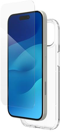ZAGG InvisibleShield Glass Elite 360, Bundle, Displayschutz aus gehärtetem Glas und Hülle für iPhone 15 [6.1-Inch], schmutzabweisend, kratzfest, einfache Installation (Transparent)