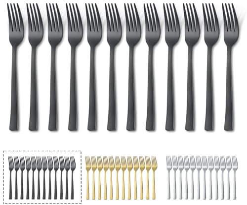 hunnycook Lot de 12 fourchettes noires mates, 20,4 cm, élégantes, idéales pour la maison, les fêtes, les restaurants, passent au lave-vaisselle