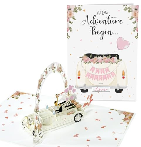 Central 23 Pop Up Karte Hochzeit Für Braut Bräutigam – Just Married – Glückwunschkarte Hochzeitskarte 3D Liebe – Beste Wünsche – Flitterwochen – Kommt Mit Aufklebern