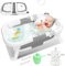 Cecaylie Bañera plegable para bebé, bañera para bebés recién nacidos con alfombrilla de baño, bañera para bebés con termómetro, bañera antideslizante portátil para recién nacidos (gris)