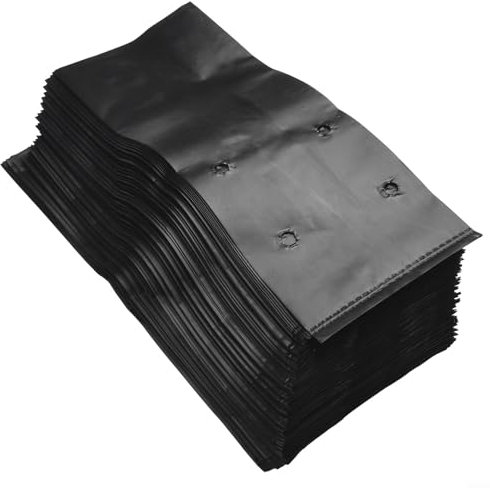 Hasaller 100 bolsas de cultivo de plantas, bolsas para plantas bolsas de crecimiento de plantas de polietileno para vivero, frutas, verduras, flores, jardín, macetas negras con agujeros (17 x 25 cm)