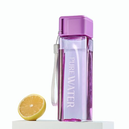 ANMEISH Sports Water Bottle 500ml, Personalised Purple Plastic Portable Square Water Bottle with Lid, Leak-Proof Reusable Drink Bottle for Sports,Hiking,Gym,Fitness,Outdoor,Cycling,School & Office