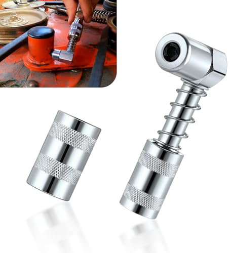 Yumfugu Kit adattatore accoppiatore grasso a 90 gradi, 1 accoppiatore a 3 ganasce con manicotto, adattatore per ugello grasso per spazi ristretti in auto, fattorie, camion (argento)