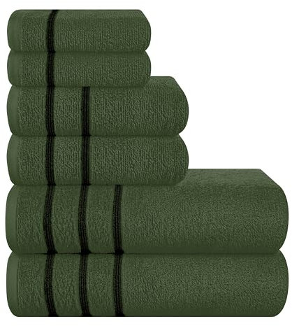 MyOwn Ultra-weiches 6er-Pack Baumwoll-Handtuch-Set, enthält 2 übergroße Badetücher 70 x 140 cm, 2 Handtücher 40 x 60 cm und 2 Waschbetten 30 x 30 cm, Olivgrün