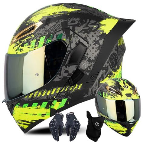 Modularer Motorradhelm Mit Handschuhen Und Gesichtsschutz, Flip Up Helm Erwachsener Motorradhelm Mit Doppelvisier, ECE-geprüfter Helm Für Männer Und Frauen