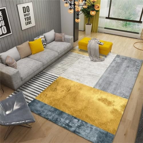 QGYFRE Kurzflor Teppich 200x300CM Gelb Moderner Minimalistisch Gemusterter Waschbarer