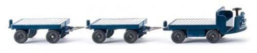Wiking 116004 H0 Baufahrzeug Modell Elektrokarren mit Anhängern blau Spur HO 1:87