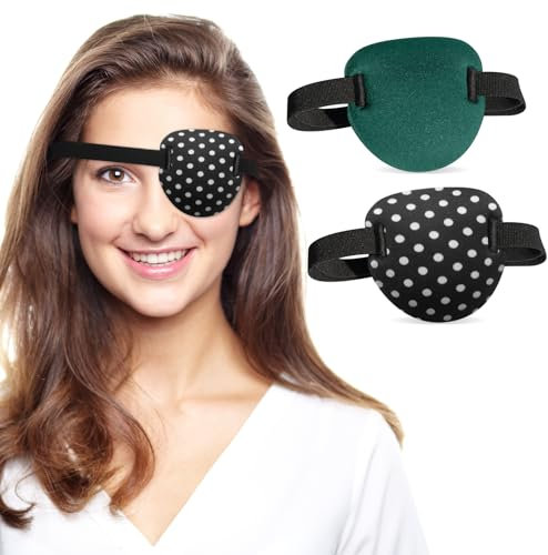 3D-Augenklappen für Erwachsene und Kinder, verstellbare medizinische Augenklappe für rechtes oder linkes Auge, eine Augenabdeckung für Amblyopie, Faules Auge, Piratenkostüm (grün, Punkte), 2 Stück