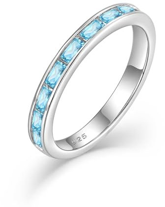 Starchenie Damen Ewigkeitsringe 925 Sterling Silber Aquamarinblau Geburtsstein 5A Zirkonia Verlobungsring Eternity Promise Ringe Größe 56