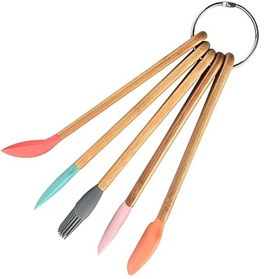 Garneck 5-piece Kids Baking Tools Set Wooden Handle Food-Grade Silicone Utensils Heat-Resistant Spatulas and Brushes for Children Cooking and Baking