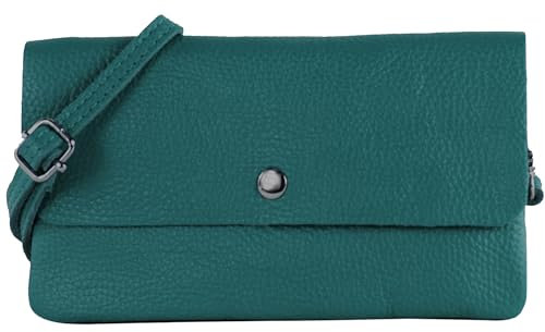 modamoda de - T257 - Echtleder Umhängetasche Small made in Italy, Farbe:Petrol