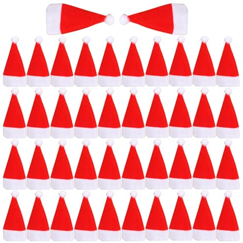 50 piezas Mini Gorro Navideño, Bolsas para Cubiertos Navideños Gorro de Papá Noel Porta Cubiertos, para Decoración de Mesa de Fiesta, Decoración Navideña