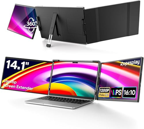 Dopesplay Monitor Portatile, Schermo Portatile 14,1 FHD 1200P IPS per Laptop, Triplo Monitor per Laptop, Plug And Play Per Windows, Mac, Android, Chrome