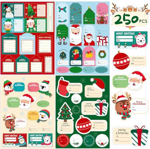 KIKISML 250 PCS Christmas Labels for Gifts Decoration, Xmas Gift Tags, Elf-Adhesive Stickers for Present Cards Envelope