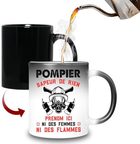 HALUMI Mug Magique Pompier Nom Personnalisé Tasse A Café Originale personnalisable Pompier Sapeur De Rien Idée Cadeau Drôle Pour Collègue Anniversaire Noël Fin De Contrat Retraite Mug Ceramique 330 ML