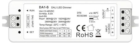 WHARGTSL 1CH*8,5A 12V-48VDC CV DALI Dimmer DA1-S (DT6) 2KHz, 8KHz, 16KHz PWM-Frequenz, zugewiesen vom DALI-Master for einfarbige LED-Streifen