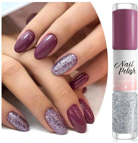Taro Purple+Silver Double-Head Nail Varnish - Quick Drying, Long Lasting Nail Polish for DIY Nail Art (Shiny Silver, Light Purple, 10ML)