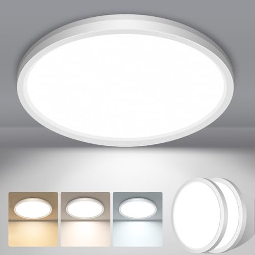 libtit 18CM LED Deckenleuchte Flach,2 Stück Badlampe Decke,15W 1500LM Deckenleuchten Rund, 3000K/4000K/6500K LED Deckenlampe, Deckenleuchten für Badezimmer, Schlafzimmer,Küche, Keller, Balkon