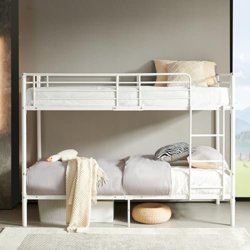 FetiNes Metall Bett Etagenbett Stockbett Kinderbetten 90 x 200 cm,Hochbett Metallbett Jugendbett Doppelstockbett mit Lattenrost Schlafzimmer - Weiß