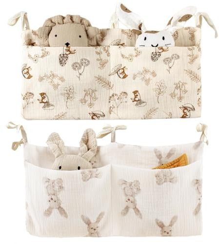 KAMHBE 2 Pack Cribs Storage Bag Baby Bed Storage Hanging Bag Crib Organizer Cot Hanging Diaper Organization Nursery Organizer with Large Pocket