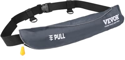 VEVOR Manual Inflatable Belt Pack for Adults, 105N Buoyancy, Over 80 Pounds and Up to 59 in Waist Adjustable, Inflatable PFD Waist for SUP Paddelboarding, Kayaking, Gray (CO2 Cylinder Not Included)