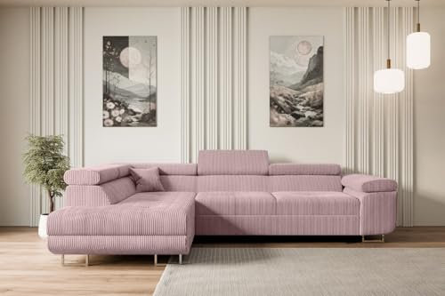 ALTDECOR Ecksofa mit Schlaffunktion und Bettkasten Corner Sofa Bett Eckcouch Couch L-Form Schlafcouch Ausziehbar Wohnlandschaft Schlafsofa Cauchsofa GUSA-L - 272x202x107 cm Rosa