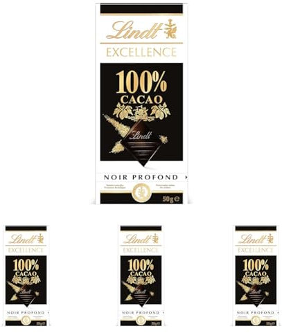 Lindt - Tablette 100% Cacao EXCELLENCE - Chocolat Noir, 50g (L'emballage peut varier) (Lot de 4)