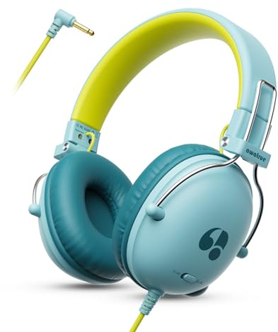 awatrue Kinder Kopfhörer, Kopfhörer Kinder mit Kabel, 74/85dB Lautstärkegrenze, Stereo Sound, HD-Ton, Faltbare Over Ear Kinderkopfhörer für Schule/Tablet/PC (Grün Gelb)