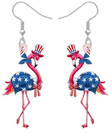 BAMAY Acrylic Cute Patriotic Flamingo Earrings Tropical Bird Dangle with American Flag Hat Patriotic Jewellery independence day 4th of July Gifts for Women Bird Lovers (Red)