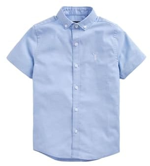 NEXT Jungen Logo Oxford-Kurzarmhemd mit hohem Baumwollanteil, Logo Blau 158