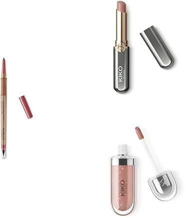 KIKO Milano Lip Glow Trio | Automatischer Lippenkonturenstift, Creme-Lippenstift Mit Langem Halt Bis Zu 10 Stunden & Pflegender Lipgloss Mit 3D-Effekt