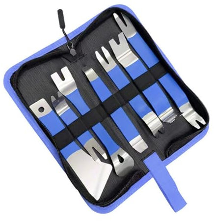 Lot de 7 outils de démontage de garnitures de voiture robustes avec pochettes de rangement pour panneau de porte de voiture, tableau de bord, plinthe, outil portable avec sac