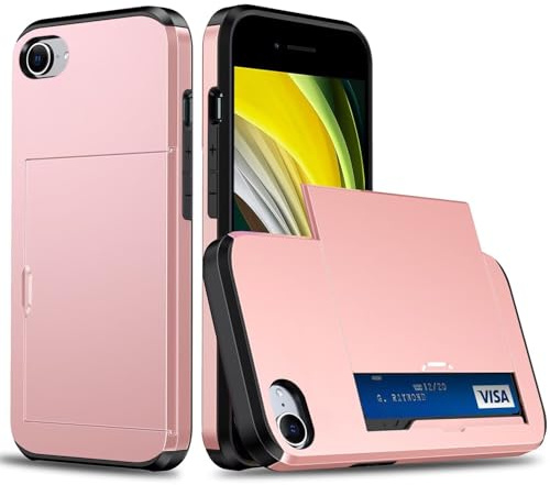 Haygdz Handyhülle für iPhone 6/iPhone 6s Hülle mit Kartenfach, Verschiebbarer Versteckter Steckplatz, Robust Militär Stoßfeste Schutzhülle kompatibel mit iPhone 6/iPhone 6s, Roségold