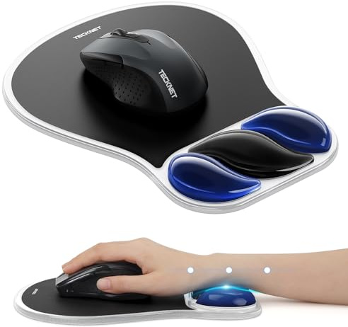 TECKNET Tapis de Souris Ergonomique, Repose-Poignet Gel Aéré S, Noir Bleu | Surface PVC, Base PU, Imperméable, Anti-Dérapant, Design Ergonomique, pour Bureau, Étude, Jeu