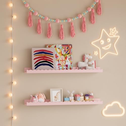 [en.casa] Wandregal für Kinder Vestnes Schweberegal Kinderzimmer Regale im 2er Set Ablagen in Wellendesign Bücherregal hängend 60 x 10 x 5 cm Cotton Candy