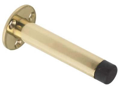 Euroart Wall Mounted Door Stop - Cylinder with Rose 90mm - Face Fix in Polished Brass Finish