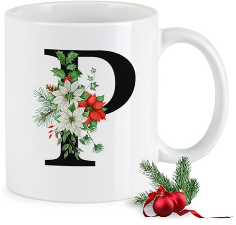 GRAZDesign Tasse mit Buchstabe P Weihnachtstasse Kaffeebecher, Mug, Becher, Kaffeetasse, Beidseitiger Druck