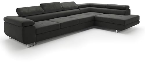 Ecksofa mit Schlaffunktion PASTI XL L-Form, Sofa Couch mit Bettkasten, Couch Eckcouch, Schlafsofa für Wohnzimmer Couch mit Schlaffunktion (Pet Friendly Edition Anthrazitgrau, Ottomane Rechts)