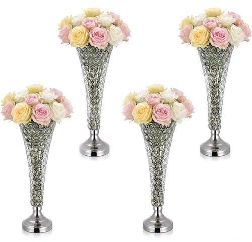 VEVOR Jarrones Decorativos, Paquete de 4 Piezas, Floreros de Trompeta de Cristal, Altura de 51 cm, Centro de Mesa para Boda, Diseño Moderno, Decoración para Banquete Ceremonia Fiesta Recepción Hogar