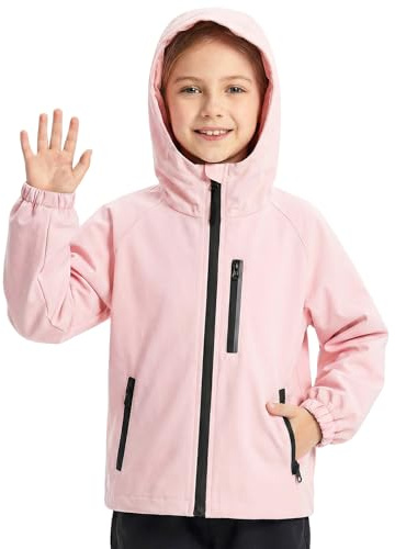 Domueay Girls Waterproof Hooded Jacket Kids Raincoat Age 9-10 Years, Pink