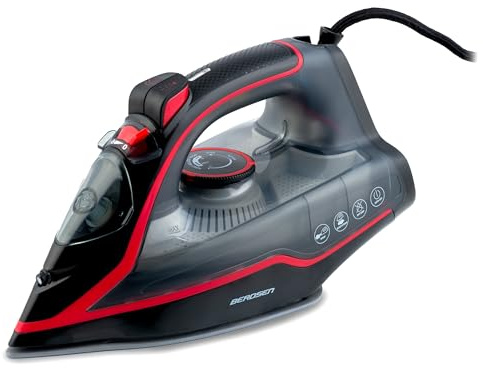Berdsen Dampfbügeleisen - 2600W Bügeleisen 9in1 - mit Keramiksohle - 230 ml Wassertank - präziser Dampfregulierung Rot