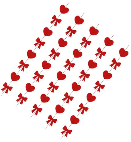 VICASKY 5 Stück Valentinstag Deko Papiergirlanden mit Herz und Schleife Rote Wanddekoration für Party Hochzeit und Verlobung