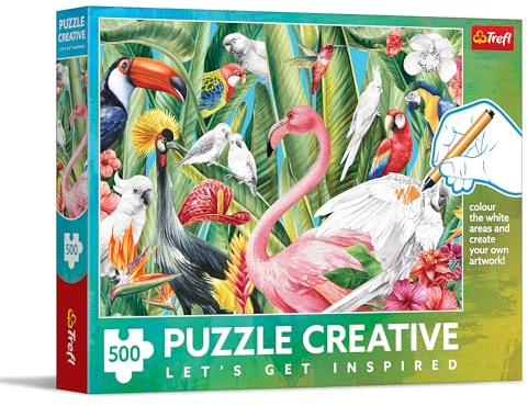 Trefl - Puzzle 500 Teile, Creative, Paradiesvögel, zum Ausmalen