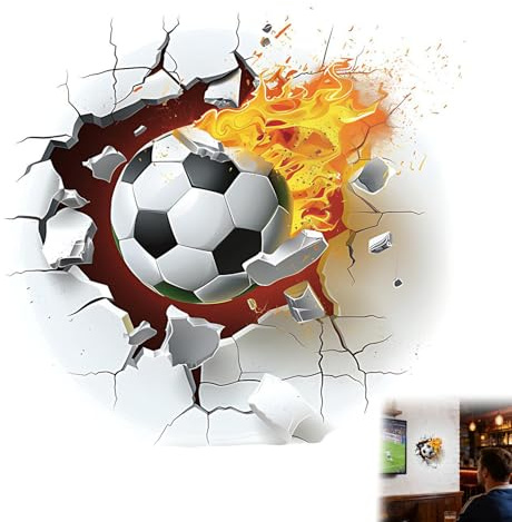 JOVYTH 1 Stück 3D Fußball Wandtattoo – Durchbruch Wandaufkleber für Kinderzimmer, Fussball Wandsticker für Jungen, Sport Deko für Schlafzimmer, Jugendzimmer, Wohnzimmer, Fußball Star Sticker