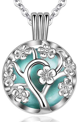 EUDORA Harmony Ball Fiore della vita Collana, fiori di ciliegio Ciondolo con la musica Campanella gioielli donna gravidanza regalo, 76cm + 114cm