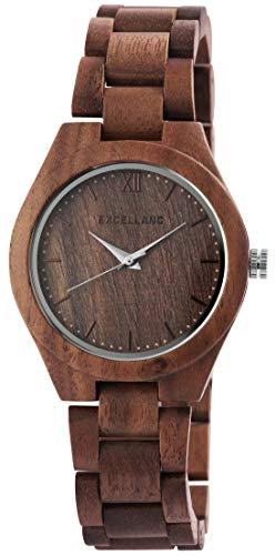Excellanc Damen - Holzuhr Holzarmband Edelstahl Faltschließe Analog Quarz 1800157