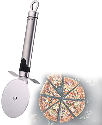 Luxus Pizzaschneider Pizza Rad aus Edelstahl mit Hängevorrichtung Spülmaschinengeeignet (Pizzarad, Teigschneider, Pizzaroller, Pizza Messer, Teigroller)