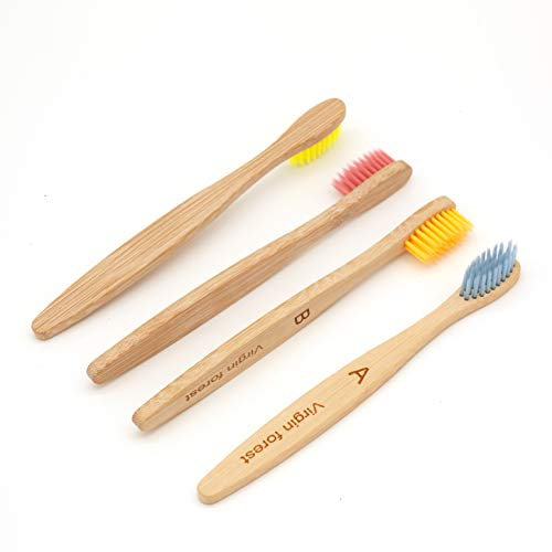 Bambus Zahnbürste Kinder, Natürliche Umweltfreundliche Holz-Zahnbürsten, Biologisch Abbaubare Holzkohle Zahnbürste, 4er-Pack…